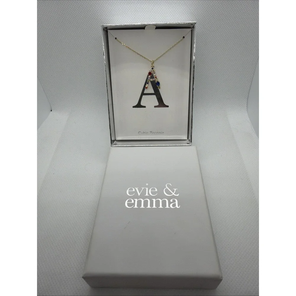 Evie & Emma Gold Tone Cubic Zirconia Initial A Necklace 18in Chain